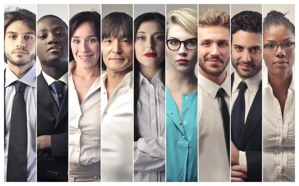 a collage made out of 9 vertically cropped photos of professionals