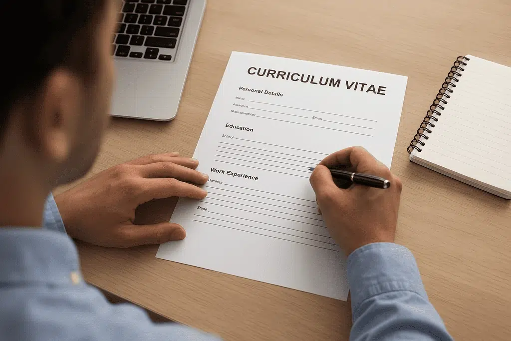 a person writing a cv